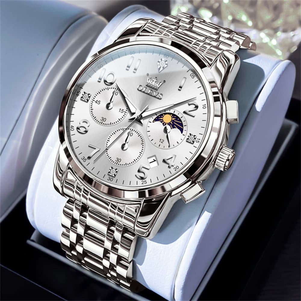 OLEVS 3628 Multifunction Moon Phase Quartz Watch for Men - All Gold Watch | Olevs Watch Store