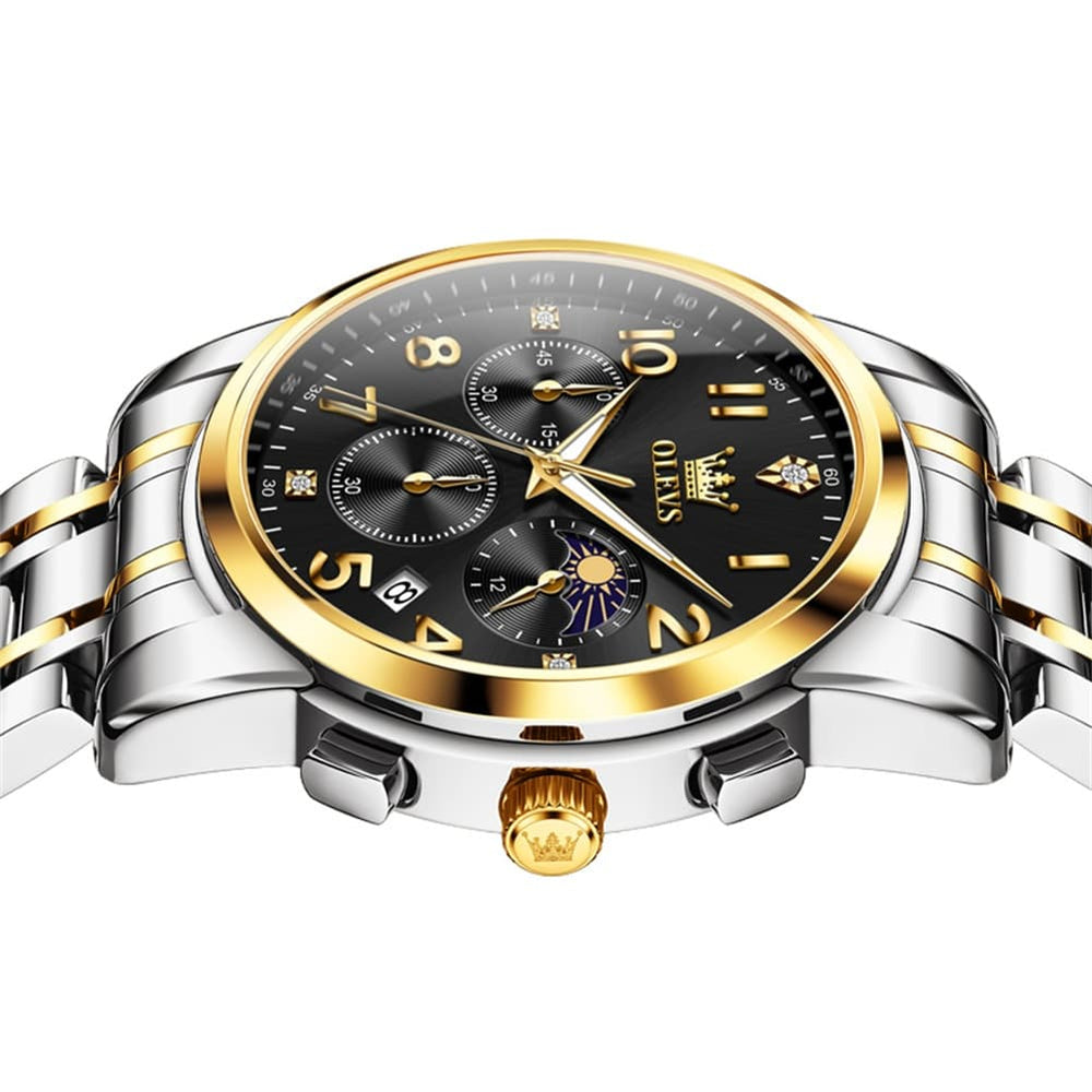 OLEVS 3628 Multifunction Moon Phase Quartz Watch for Men - All Gold Watch | Olevs Watch Store