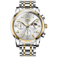 OLEVS 3628 Multifunction Moon Phase Quartz Watch for Men - Two Tone White Watch | Olevs Watch Store