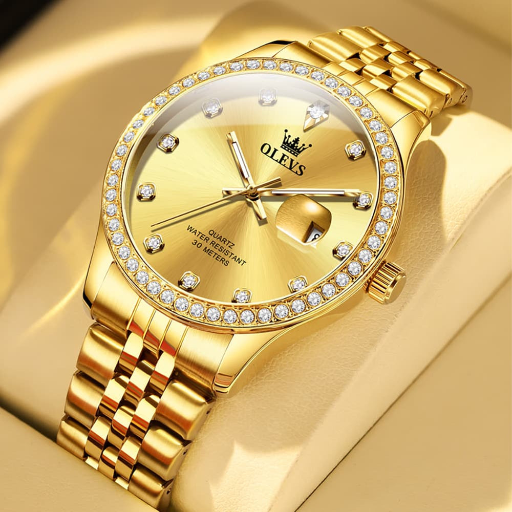 OLEVS 3629 Diamond Bezel Quartz Steel Watch for Men - Two Tone White Watch | Olevs Watch Store