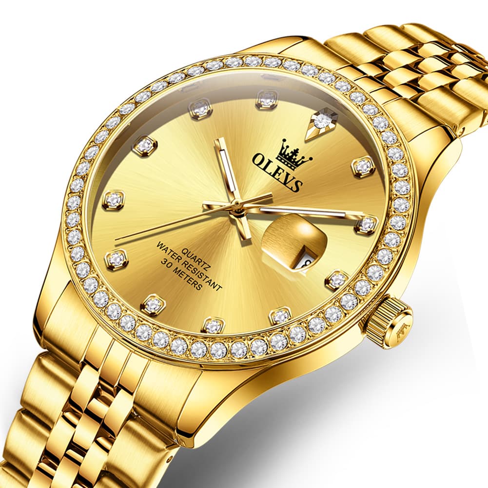 OLEVS 3629 Diamond Bezel Quartz Steel Watch for Men - Two Tone White Watch | Olevs Watch Store