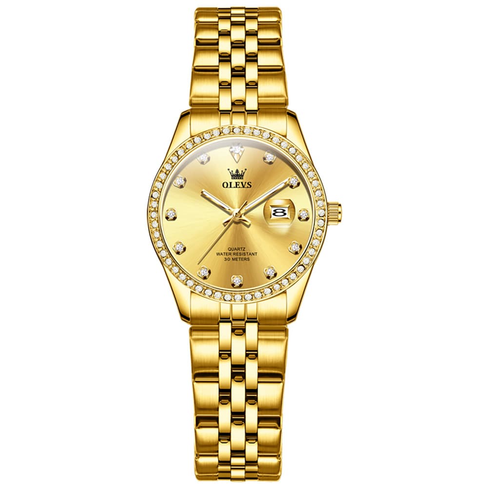 OLEVS 3629NN Diamond Bezel Quartz Steel Watch for Women - All Gold Watch | Olevs Watch Store