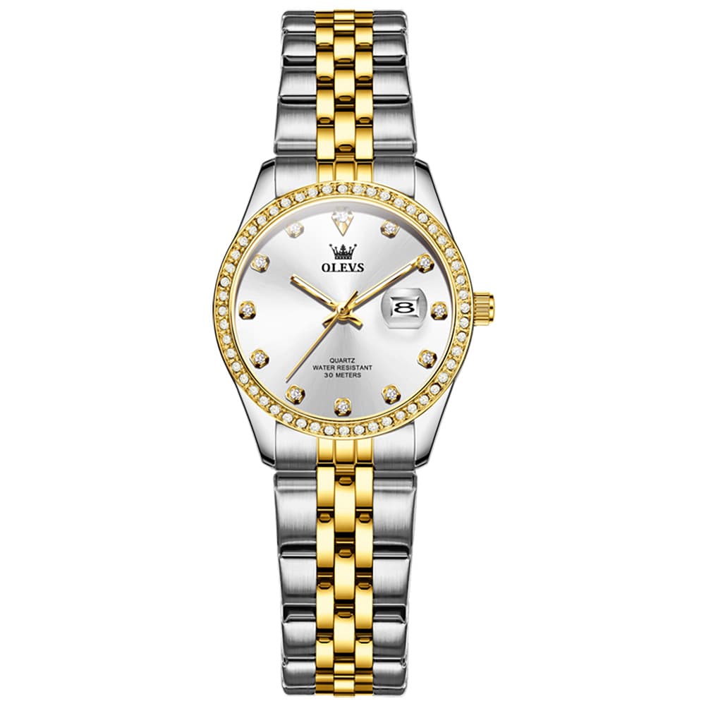 OLEVS 3629NN Diamond Bezel Quartz Steel Watch for Women - All Gold Watch | Olevs Watch Store
