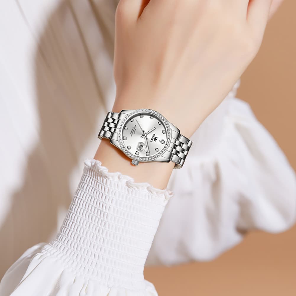 OLEVS 3629NN Diamond Bezel Quartz Steel Watch for Women - All Gold Watch | Olevs Watch Store