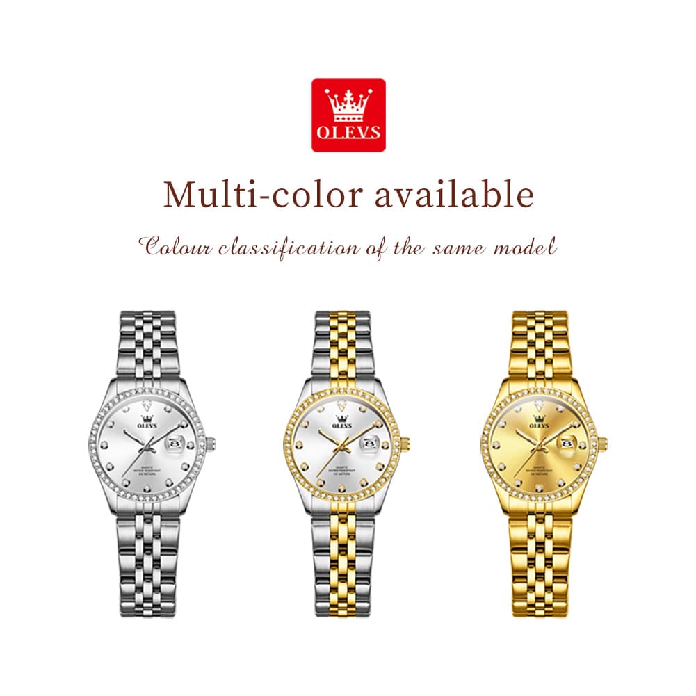 OLEVS 3629NN Diamond Bezel Quartz Steel Watch for Women - All Gold Watch | Olevs Watch Store