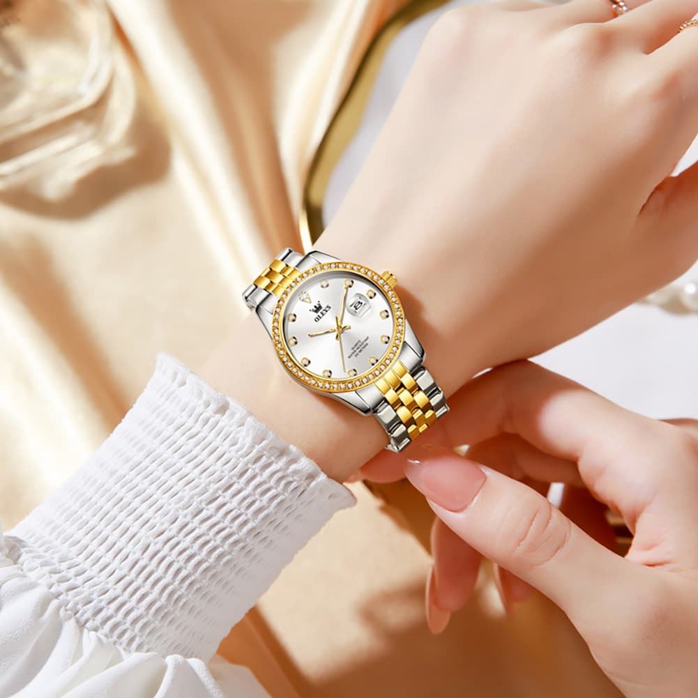 OLEVS 3629NN Diamond Bezel Quartz Steel Watch for Women - All Gold Watch | Olevs Watch Store