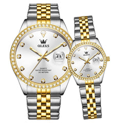 OLEVS 3629Q Diamond Bezel Quartz Couple Watches Set - Two Tone White Watch | Olevs Watch Store