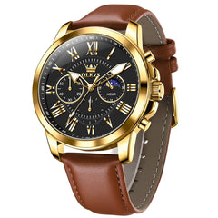 OLEVS 3632 Large Dial Multifunction Quartz Watch for Men - Gold Black Watch | Olevs Watch Store