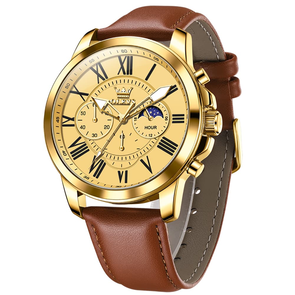 OLEVS 3632 Large Dial Multifunction Quartz Watch for Men - Gold Gold Watch | Olevs Watch Store