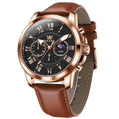 OLEVS 3632 Large Dial Multifunction Quartz Watch for Men - Rose Gold Black Watch | Olevs Watch Store