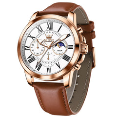 OLEVS 3632 Large Dial Multifunction Quartz Watch for Men - Rose Gold White Watch | Olevs Watch Store