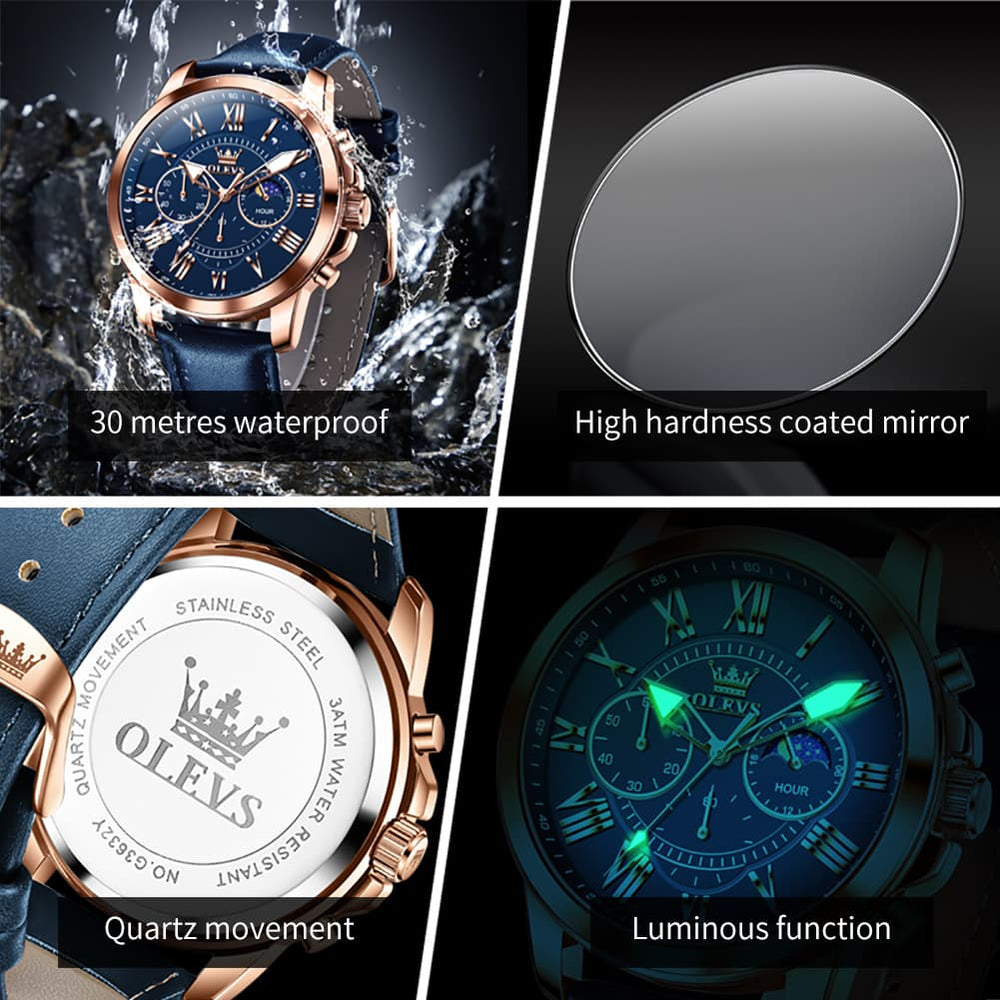 OLEVS 3632 Large Dial Multifunction Quartz Watch for Men - Silver White Watch | Olevs Watch Store
