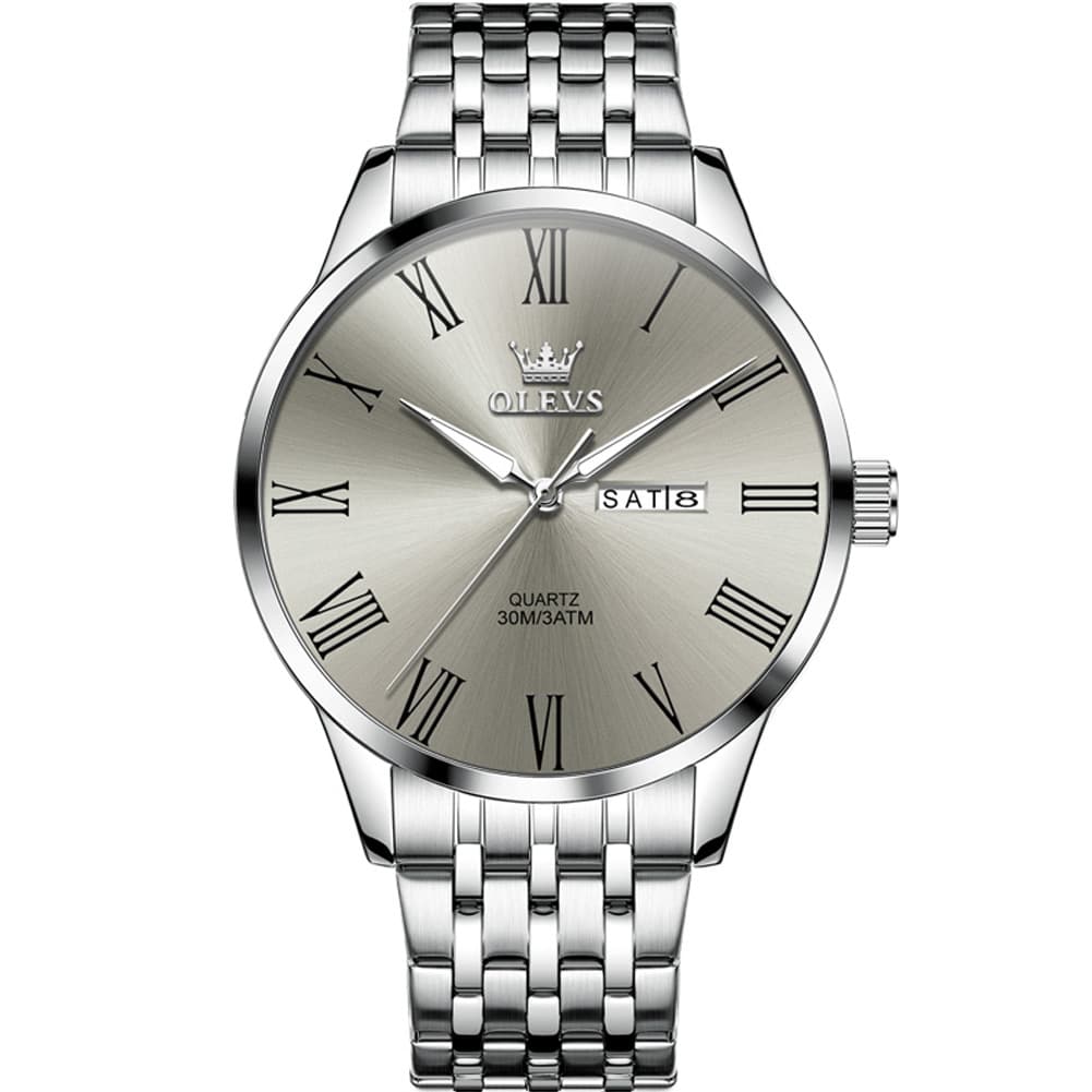 OLEVS 3633 Minimalist Sunray Roman Quartz Watch for Men - Silver Black Watch | Olevs Watch Store