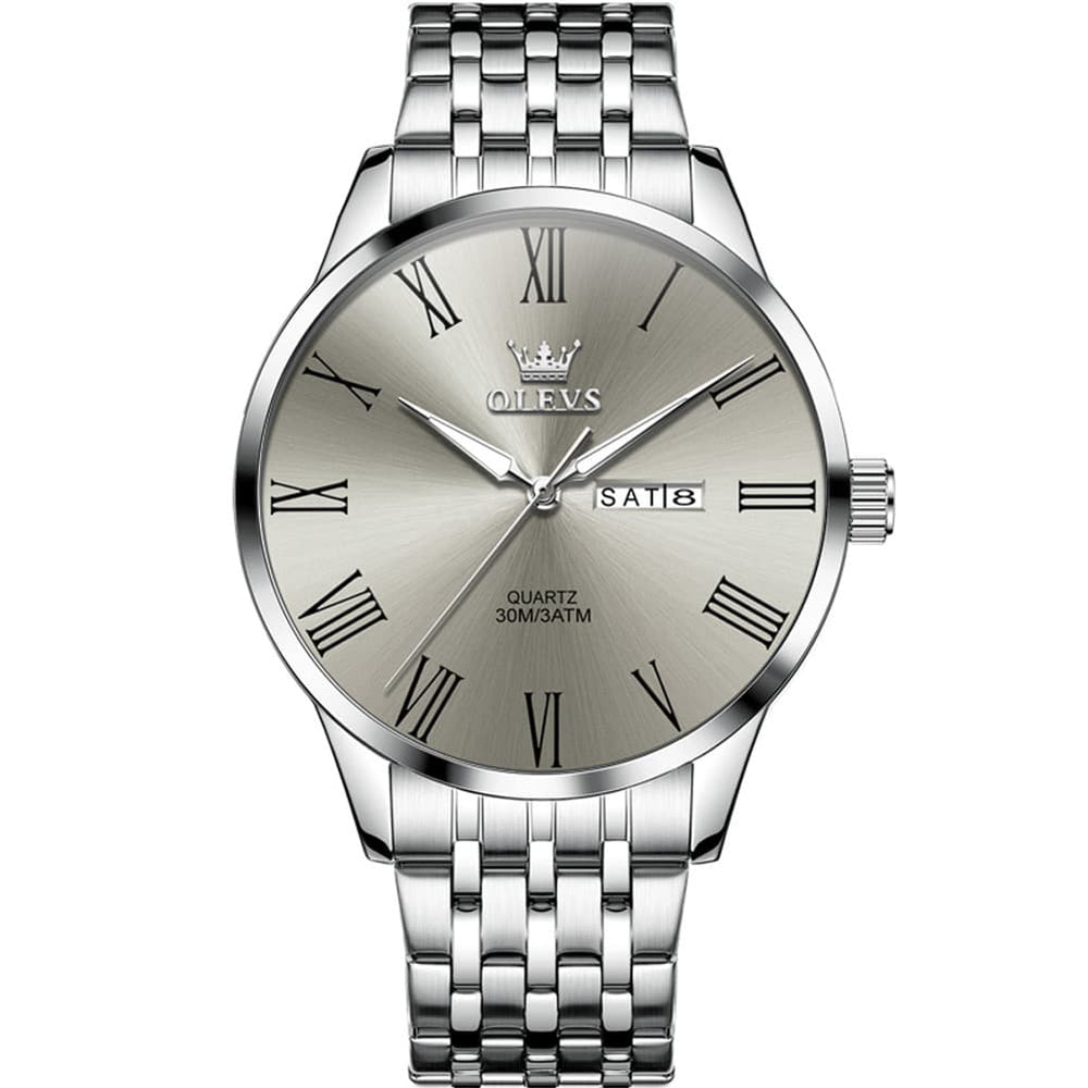 OLEVS 3633 Minimalist Sunray Roman Quartz Watch for Men - Silver Black Watch | Olevs Watch Store