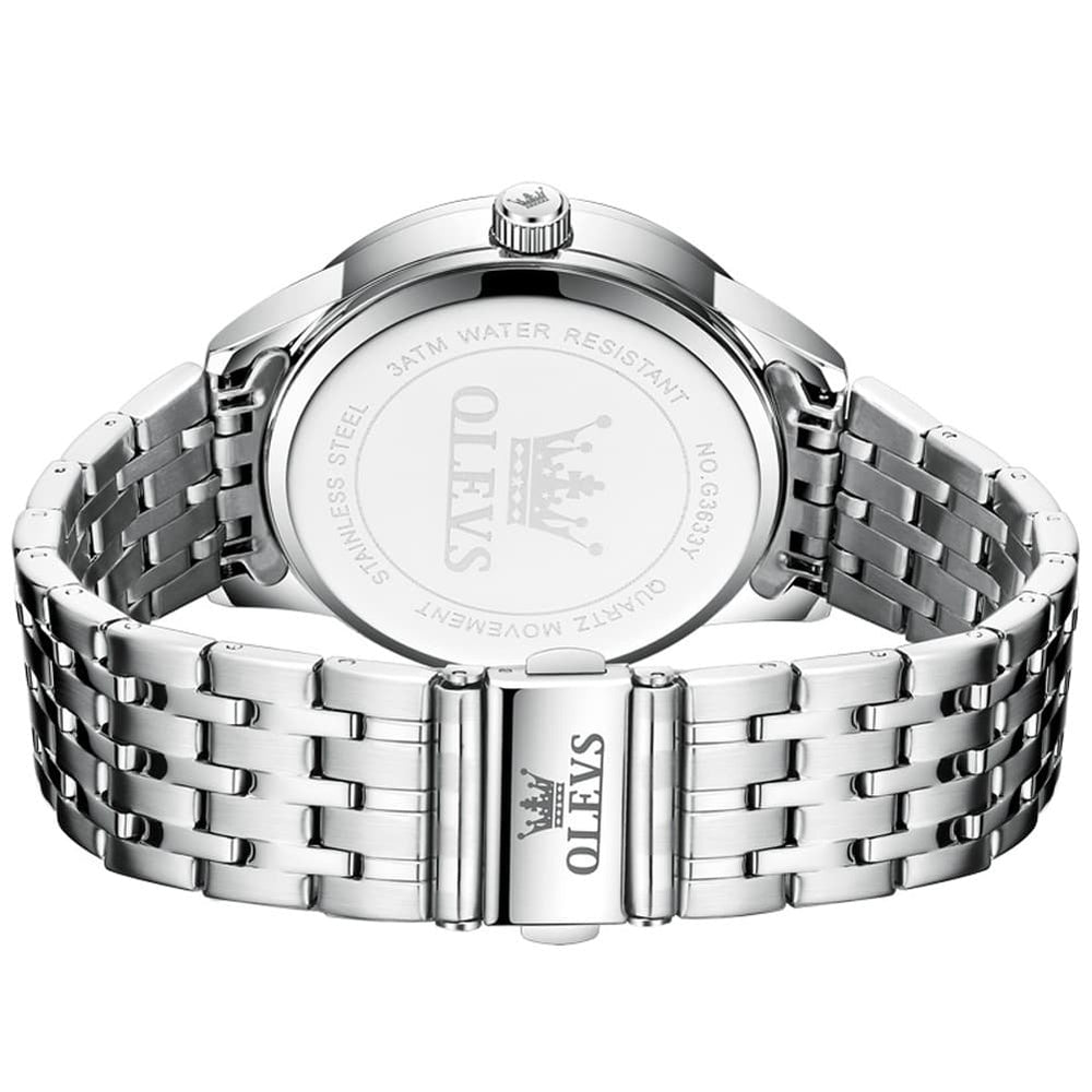 OLEVS 3633 Minimalist Sunray Roman Quartz Watch for Men - Silver Black Watch | Olevs Watch Store