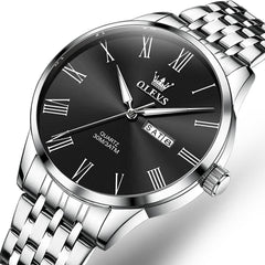 OLEVS 3633 Minimalist Sunray Roman Quartz Watch for Men - Silver Black Watch | Olevs Watch Store