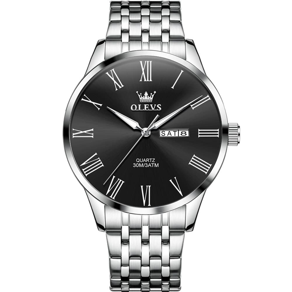 OLEVS 3633 Minimalist Sunray Roman Quartz Watch for Men - Silver Black Watch | Olevs Watch Store