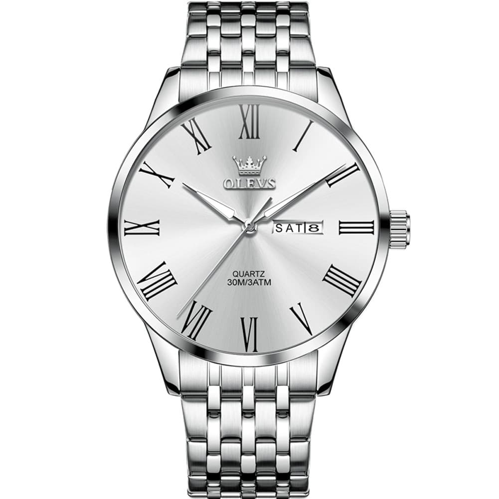 OLEVS 3633 Minimalist Sunray Roman Quartz Watch for Men - Silver Black Watch | Olevs Watch Store