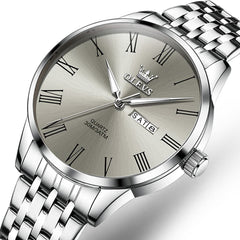 OLEVS 3633 Minimalist Sunray Roman Quartz Watch for Men - Silver Grey Watch | Olevs Watch Store