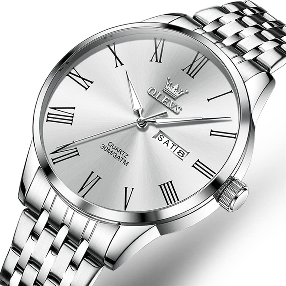 OLEVS 3633 Minimalist Sunray Roman Quartz Watch for Men - Silver White Watch | Olevs Watch Store