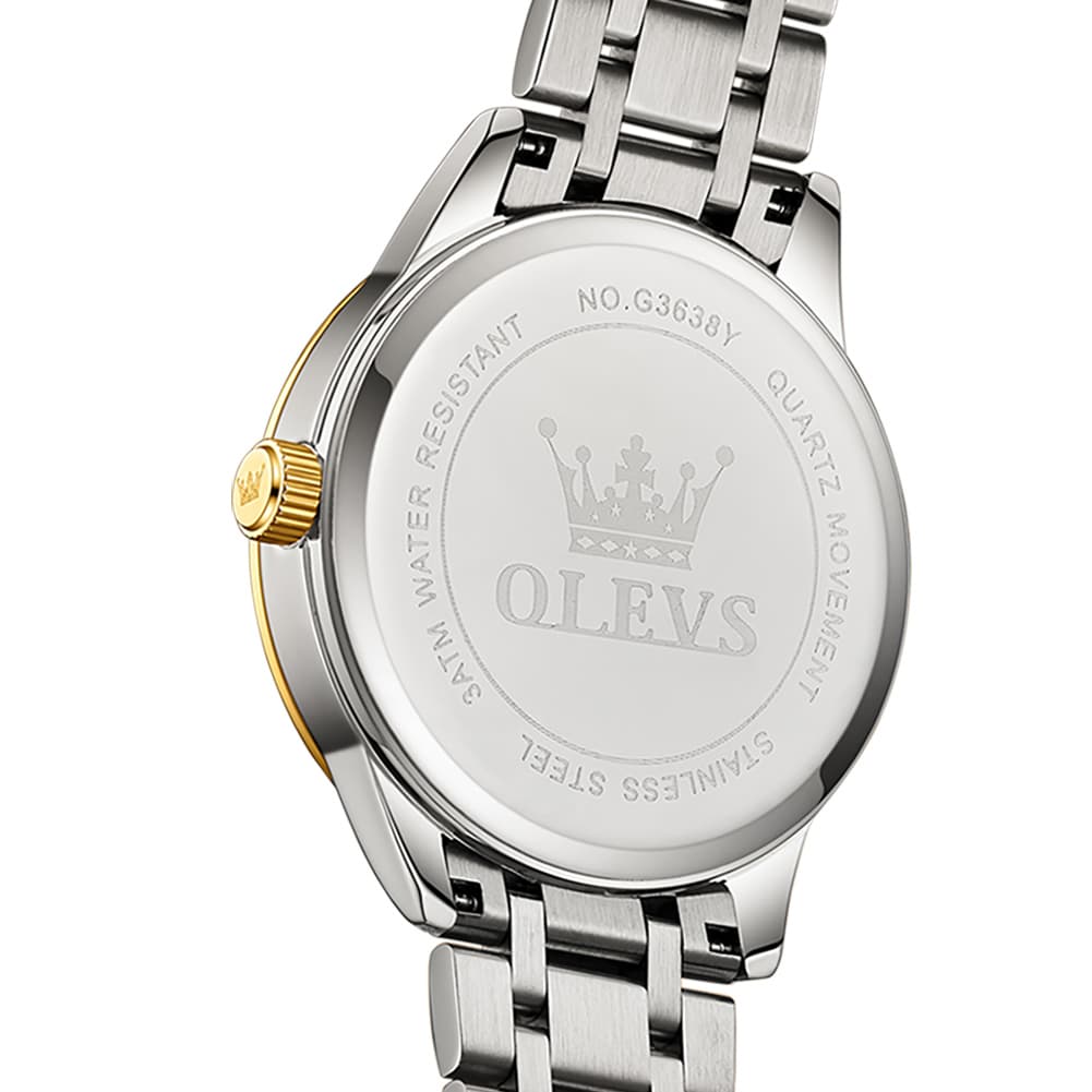 OLEVS 3638 Moon Phase Quartz Steel Watch for Men - Two Tone White Watch | Olevs Watch Store