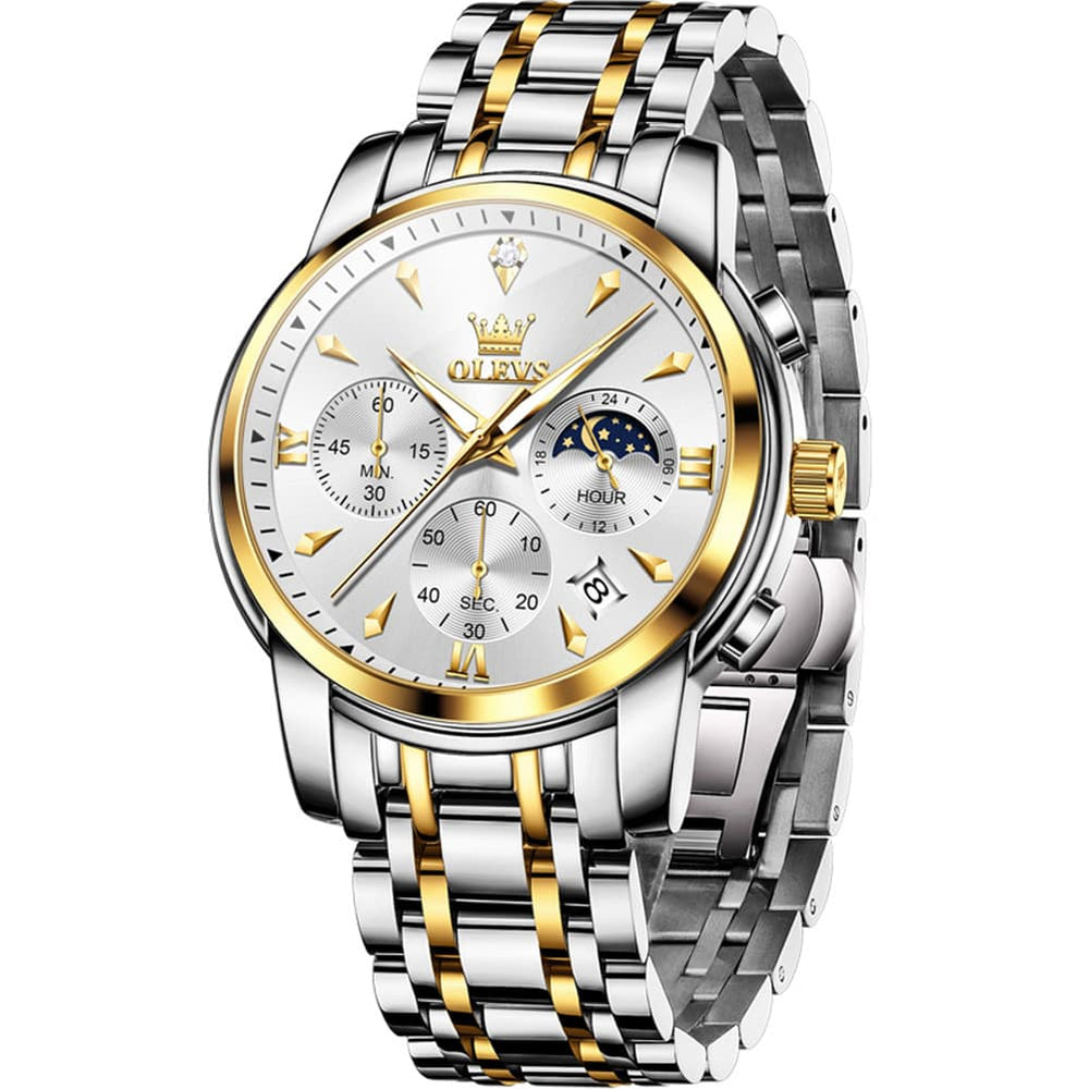 OLEVS 3639 Chronograph Moon Phase Quartz Watch for Men - All Black Watch | Olevs Watch Store