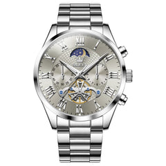 OLEVS 3640 Open-Heart Moon Phase Quartz Watch for Men - Silver Grey Watch | Olevs Watch Store
