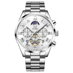 OLEVS 3640 Open-Heart Moon Phase Quartz Watch for Men - Silver White Watch | Olevs Watch Store