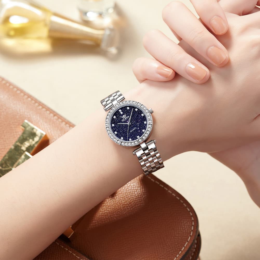 OLEVS 3641 Starry Sky Diamond Quartz Watch for Women - Silver Blue Watch | Olevs Watch Store
