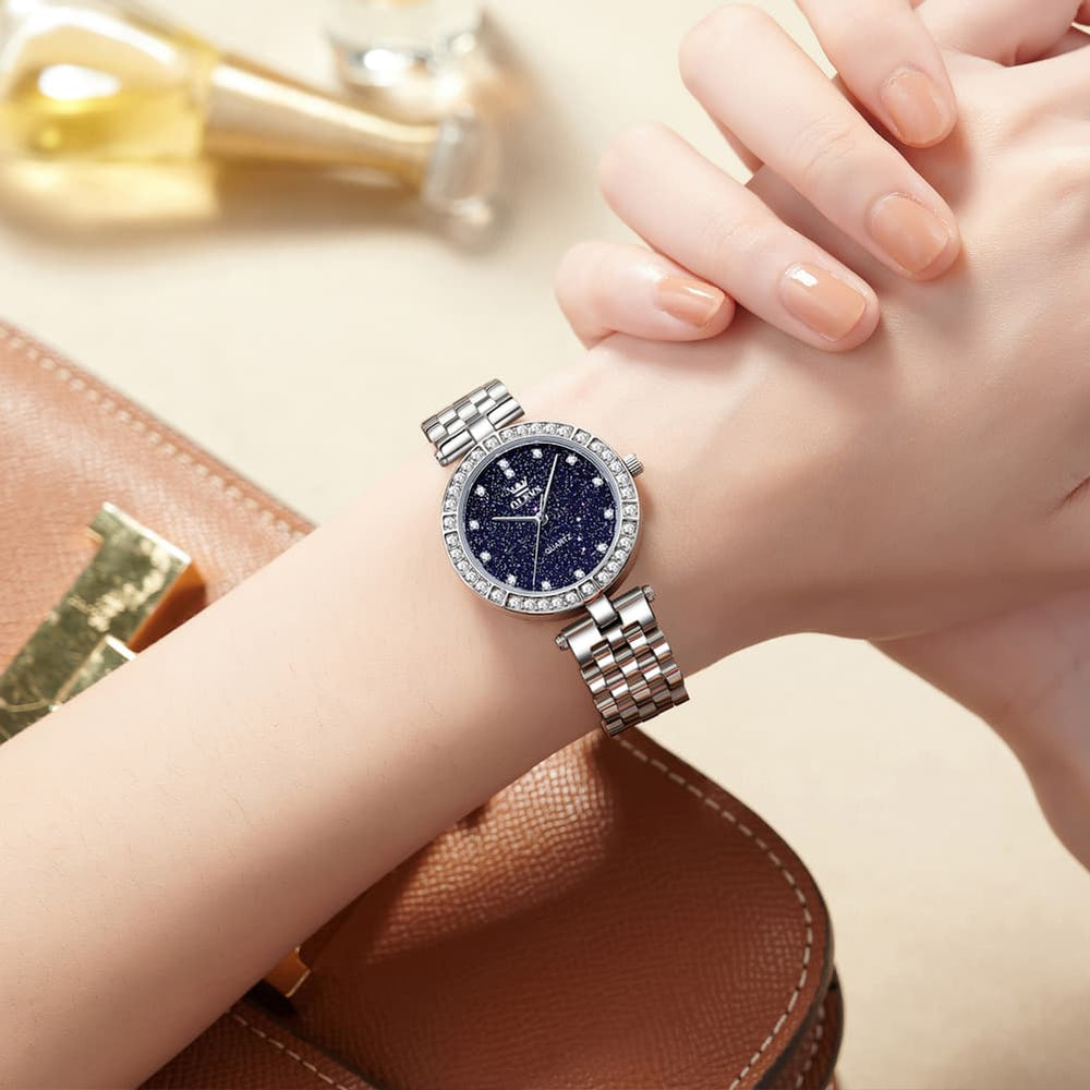 OLEVS 3641 Starry Sky Diamond Quartz Watch for Women - Silver Blue Watch | Olevs Watch Store
