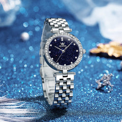 OLEVS 3641 Starry Sky Diamond Quartz Watch for Women - Silver Blue Watch | Olevs Watch Store