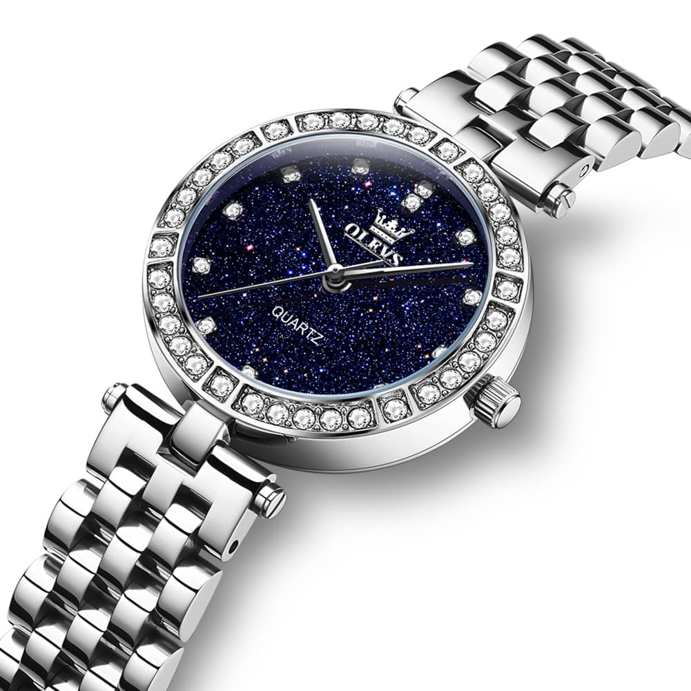 OLEVS 3641 Starry Sky Diamond Quartz Watch for Women - Silver Blue Watch | Olevs Watch Store