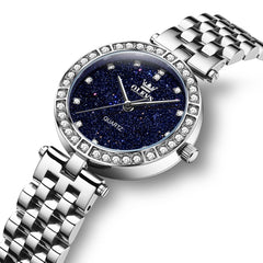 OLEVS 3641 Starry Sky Diamond Quartz Watch for Women - Silver Blue Watch | Olevs Watch Store