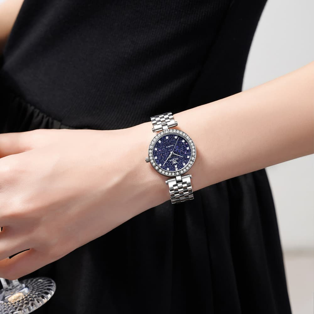 OLEVS 3641 Starry Sky Diamond Quartz Watch for Women - Silver Blue Watch | Olevs Watch Store