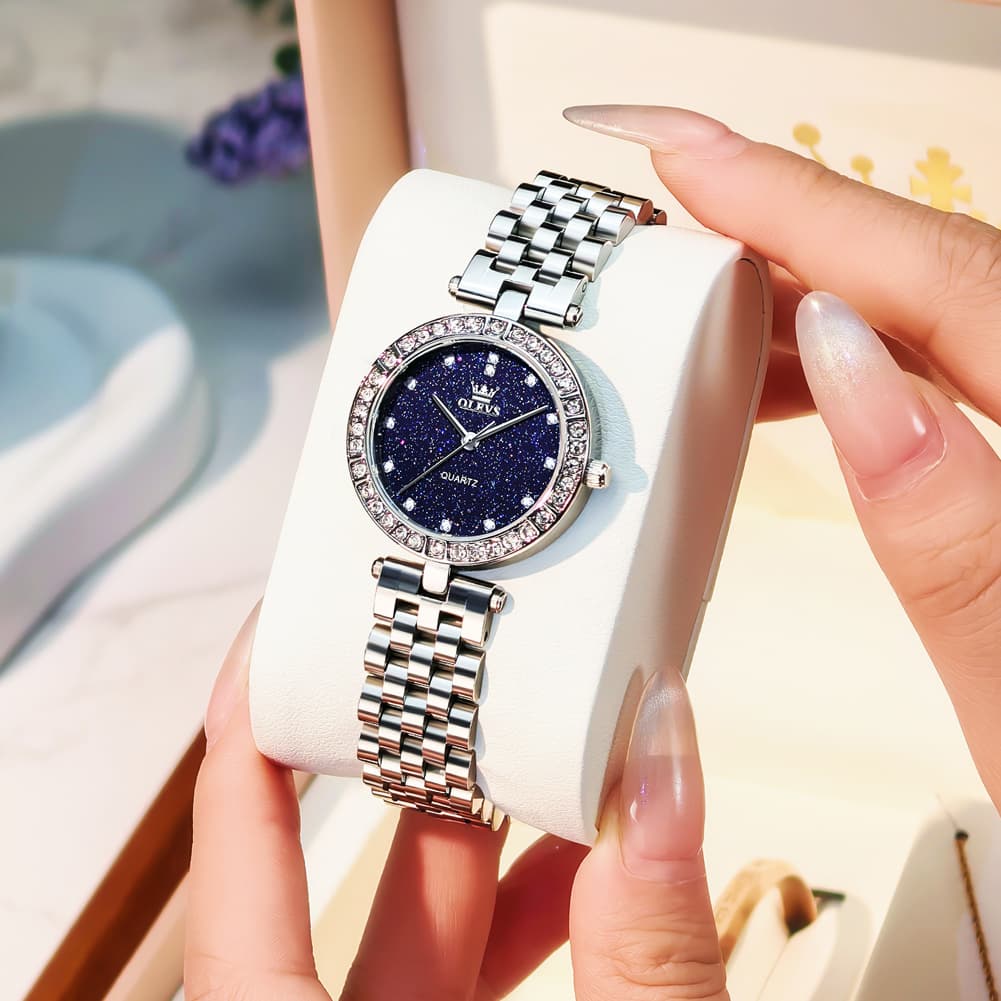 OLEVS 3641 Starry Sky Diamond Quartz Watch for Women - Silver Blue Watch | Olevs Watch Store