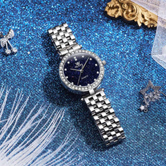 OLEVS 3641 Starry Sky Diamond Quartz Watch for Women - Silver Blue Watch | Olevs Watch Store