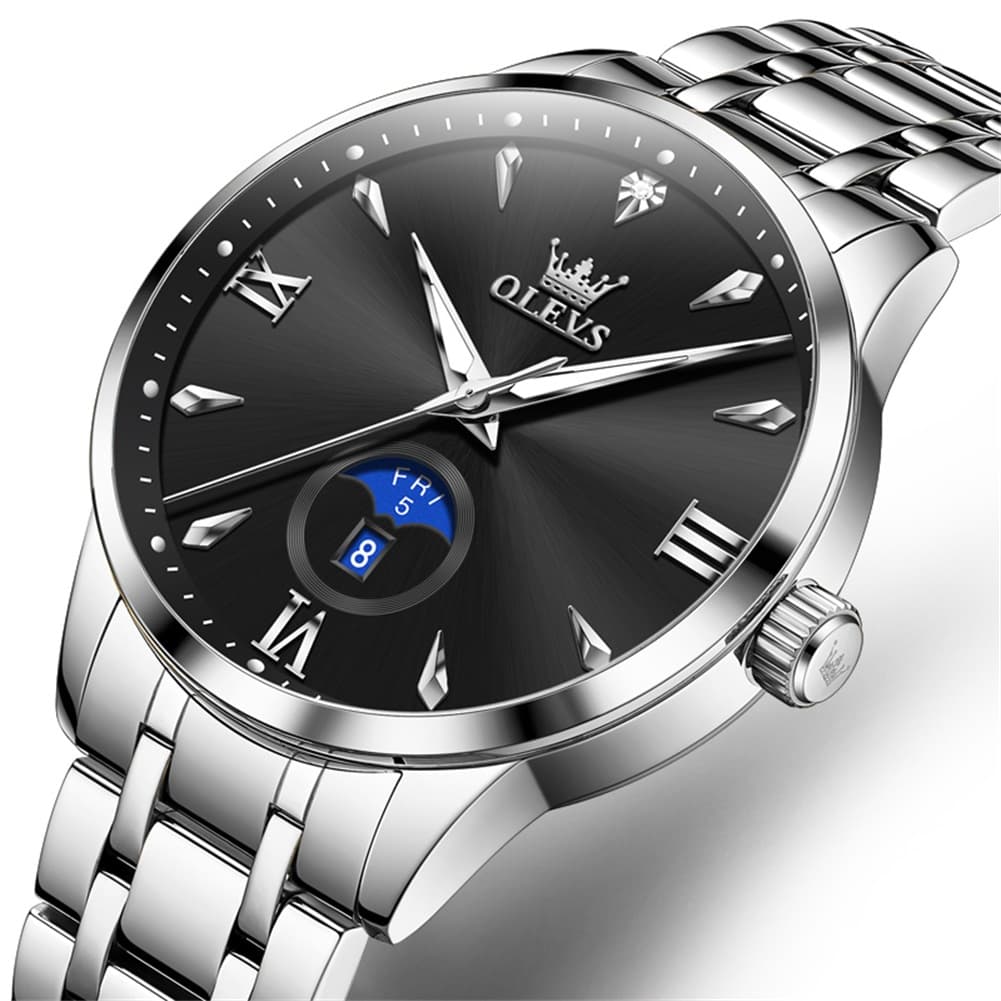 OLEVS 3646 Diamond Mirror Calendar Quartz Watch for Men - Silver Black Watch | Olevs Watch Store