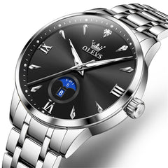OLEVS 3646 Diamond Mirror Calendar Quartz Watch for Men - Silver Black Watch | Olevs Watch Store