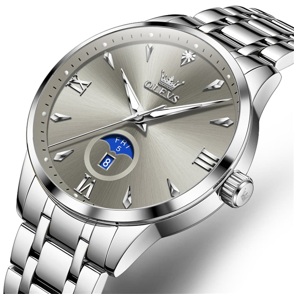 OLEVS 3646 Diamond Mirror Calendar Quartz Watch for Men - Silver Grey Watch | Olevs Watch Store