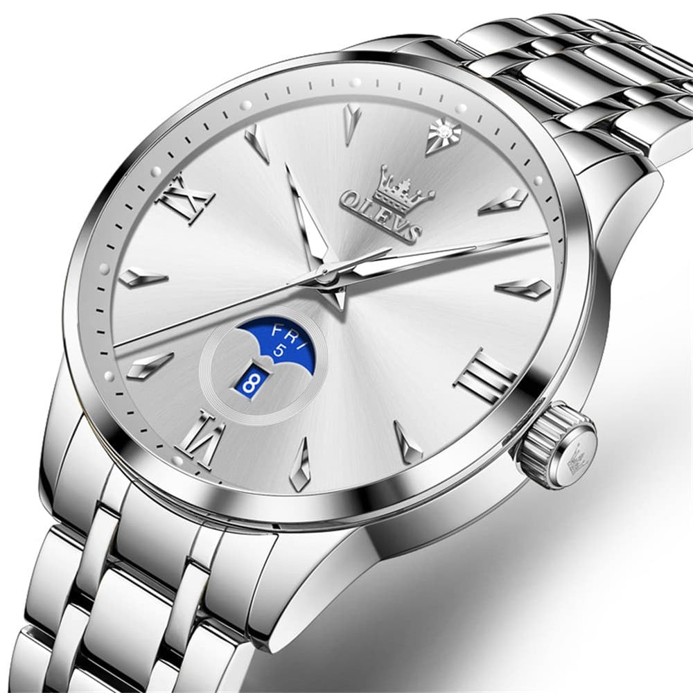 OLEVS 3646 Diamond Mirror Calendar Quartz Watch for Men - Silver White Watch | Olevs Watch Store