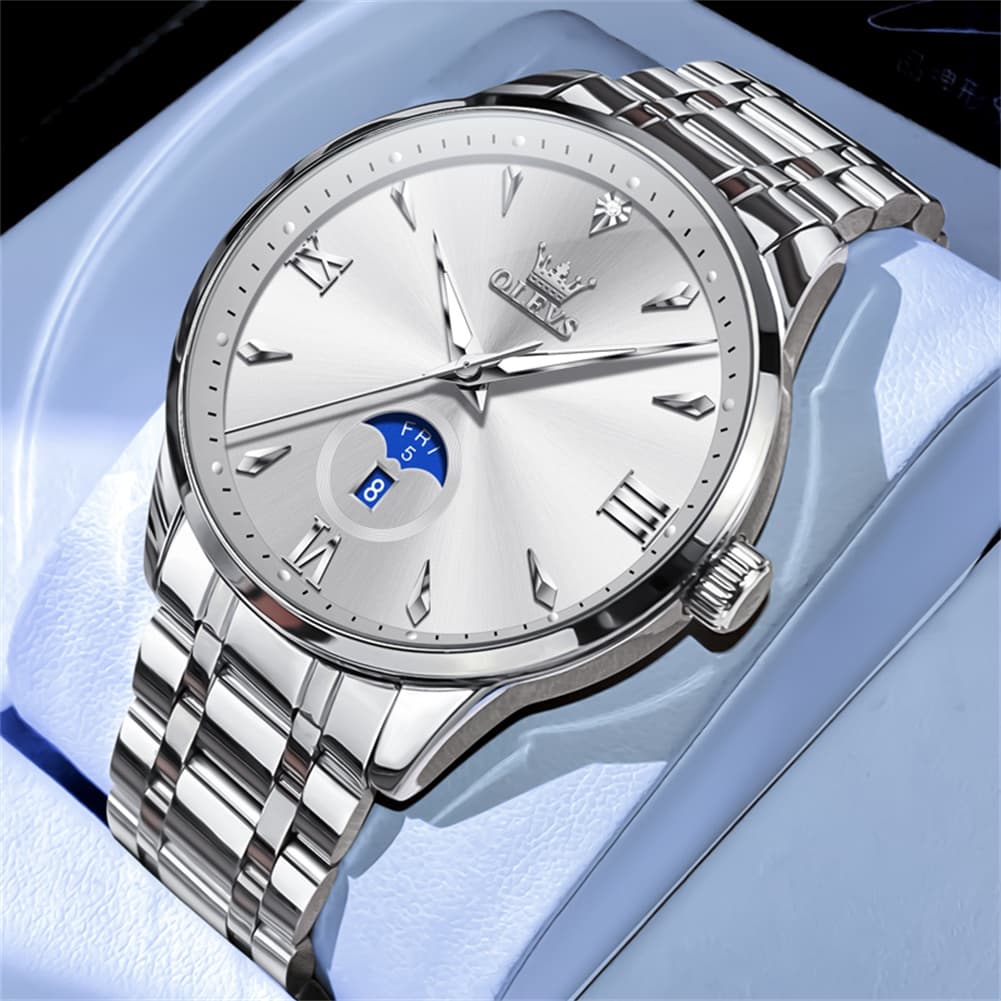 OLEVS 3646 Diamond Mirror Calendar Quartz Watch for Men - Two Tone White Watch | Olevs Watch Store