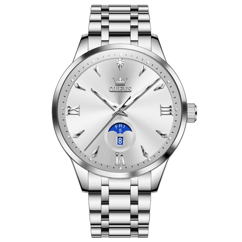 OLEVS 3646 Diamond Mirror Calendar Quartz Watch for Men - Two Tone White Watch | Olevs Watch Store