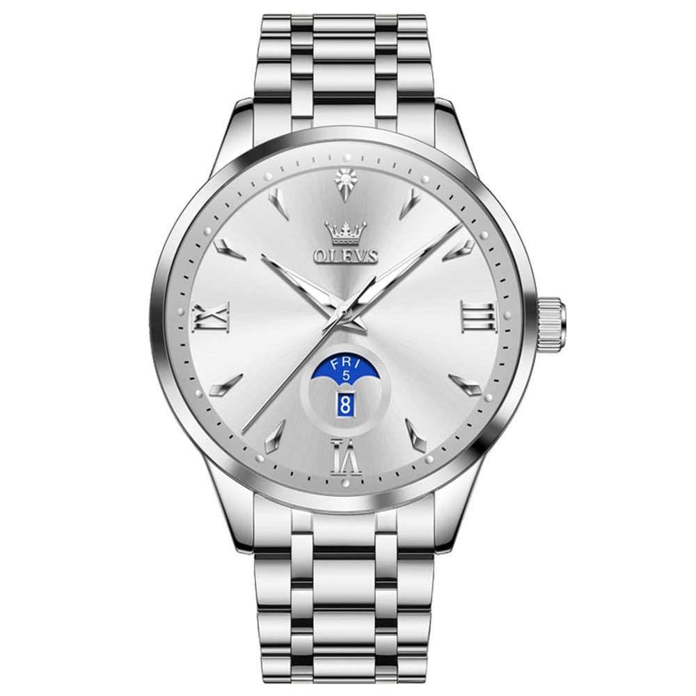 OLEVS 3646 Diamond Mirror Calendar Quartz Watch for Men - Two Tone White Watch | Olevs Watch Store