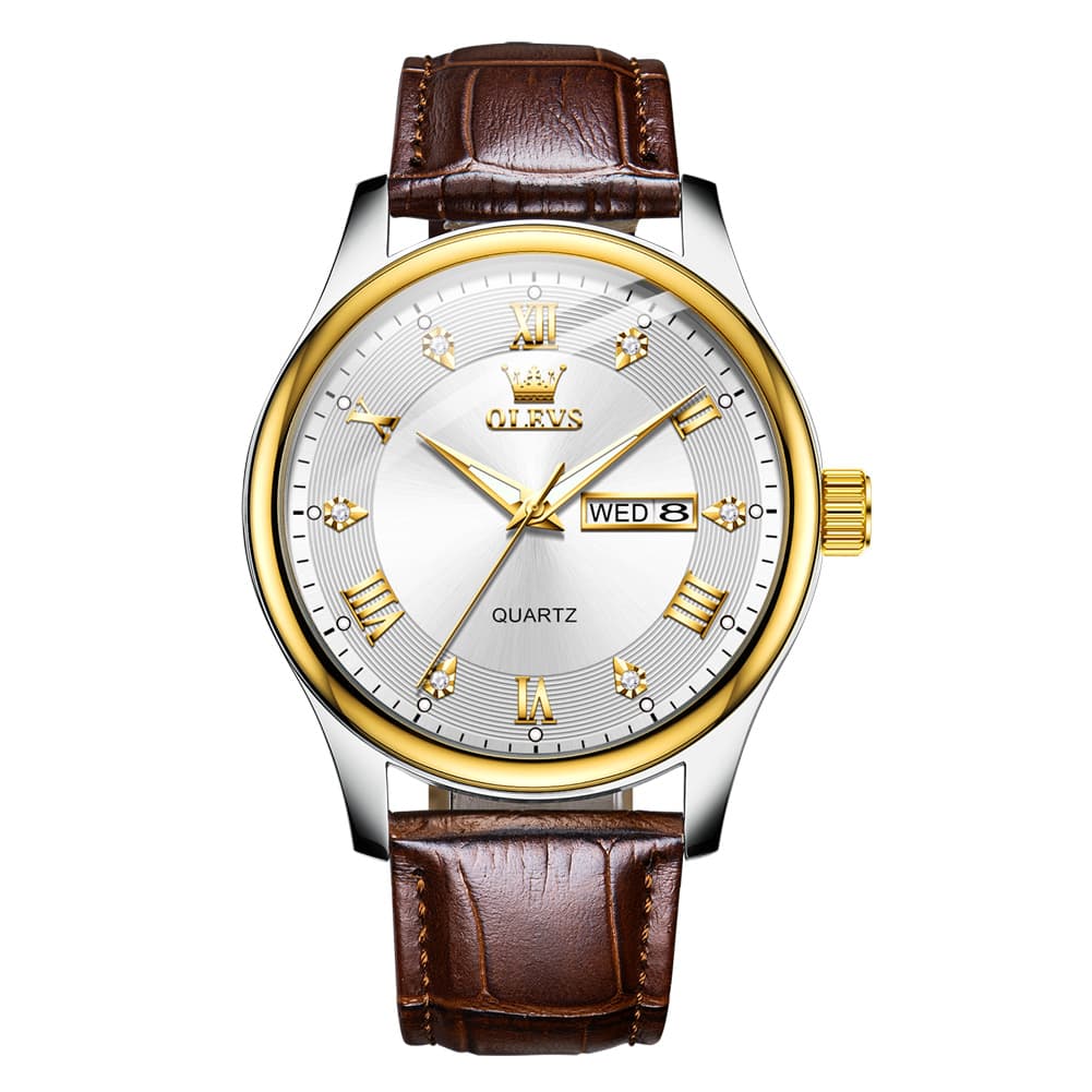 OLEVS 3649 Ultra-thin Classic Quartz Watch for Men - Two Tone White Watch | Olevs Watch Store