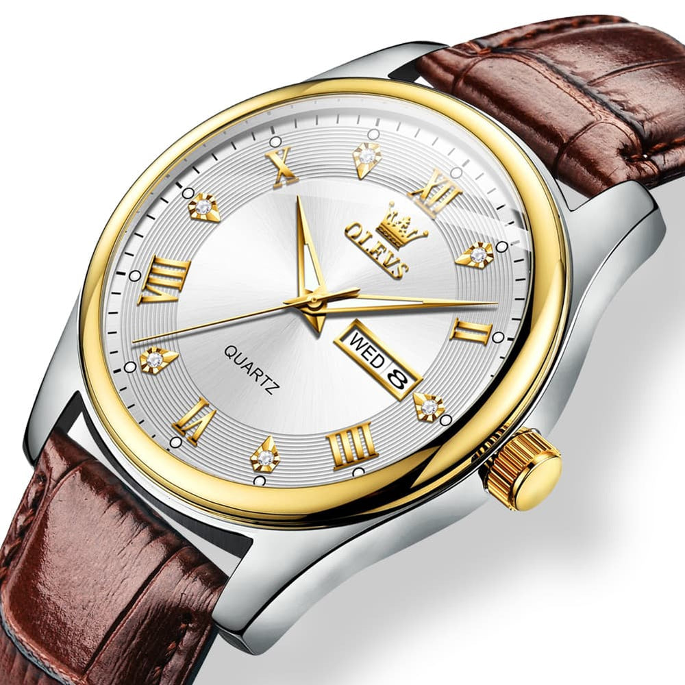 OLEVS 3649 Ultra-thin Classic Quartz Watch for Men - Two Tone White Watch | Olevs Watch Store