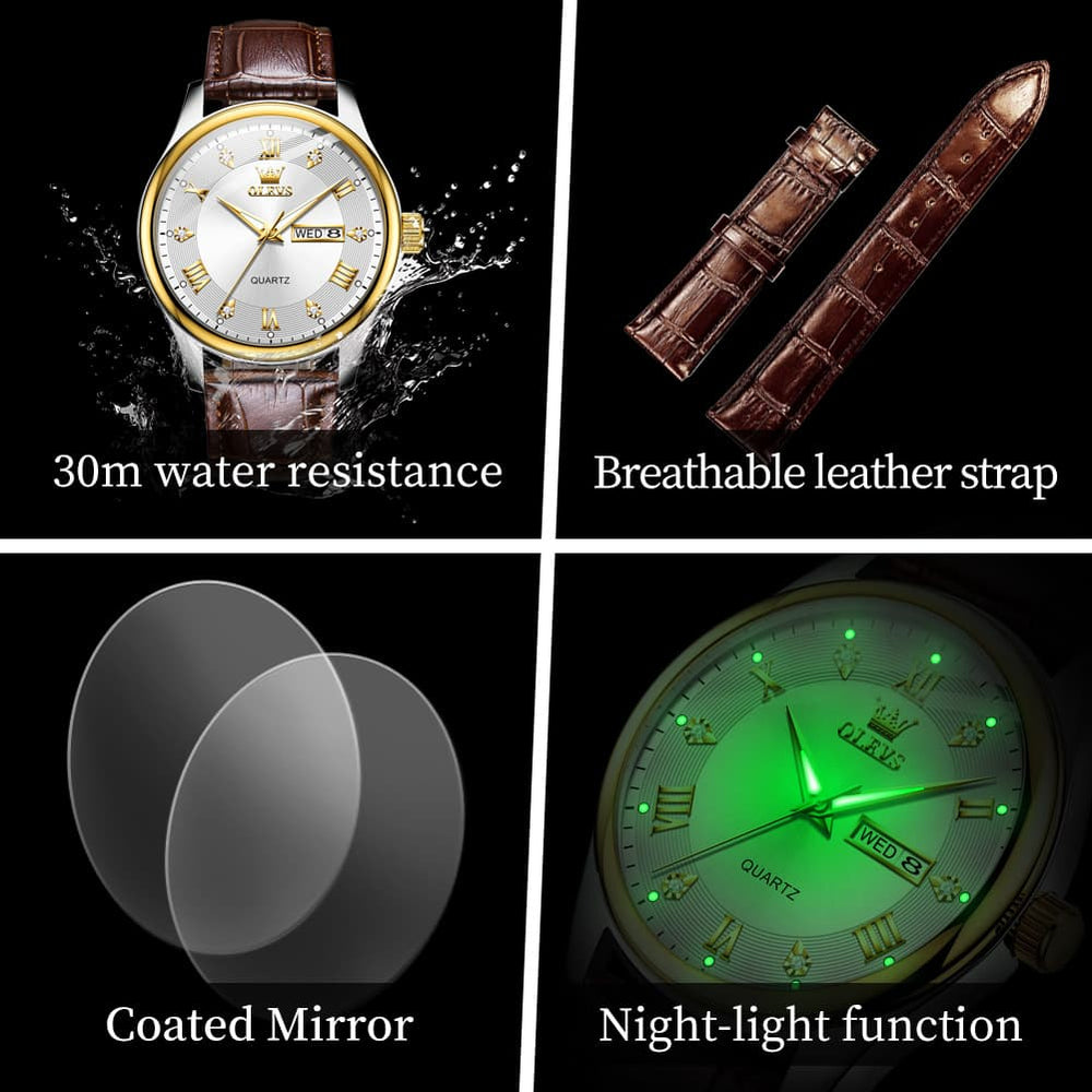 OLEVS 3649 Ultra-thin Classic Quartz Watch for Men - Two Tone White Watch | Olevs Watch Store