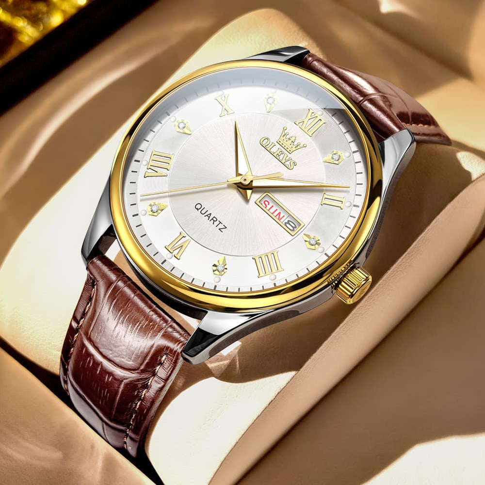 OLEVS 3649 Ultra-thin Classic Quartz Watch for Men - Two Tone White Watch | Olevs Watch Store
