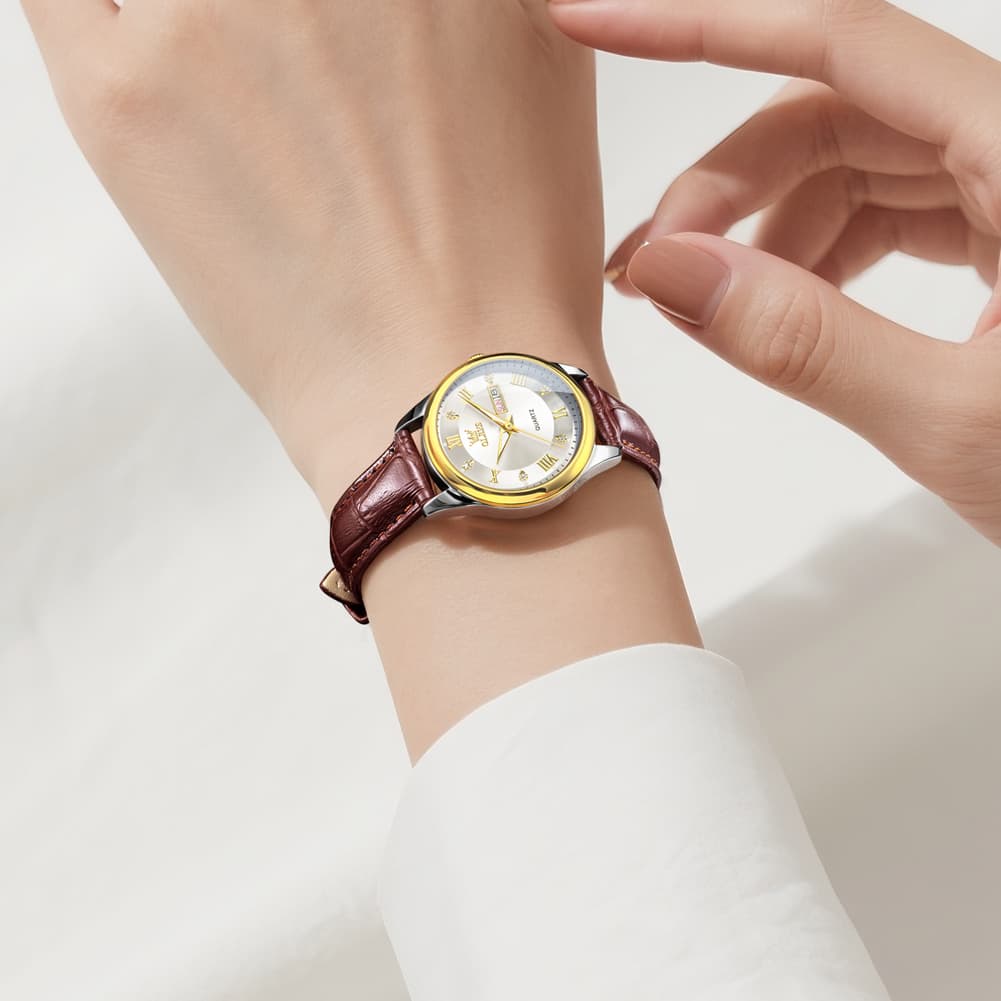 OLEVS 3649 Ultra-thin Classic Quartz Watch for Women - Two Tone White Watch | Olevs Watch Store