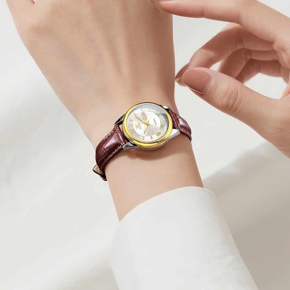 OLEVS 3649 Ultra-thin Classic Quartz Watch for Women - Two Tone White Watch | Olevs Watch Store