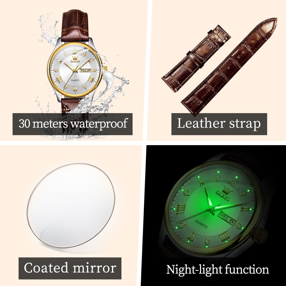 OLEVS 3649 Ultra-thin Classic Quartz Watch for Women - Two Tone White Watch | Olevs Watch Store